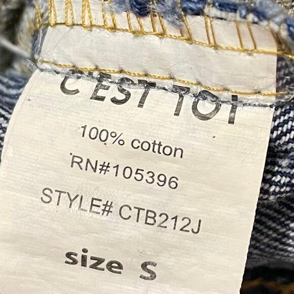 Black Label by C'Est Toi Distressed Denim Jean Jacket - Blue - Small - Picture 9 of 10